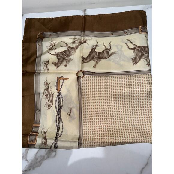 Celine Paris Equestrian Print Silk Scarf in Brown - Picture 2 of 4